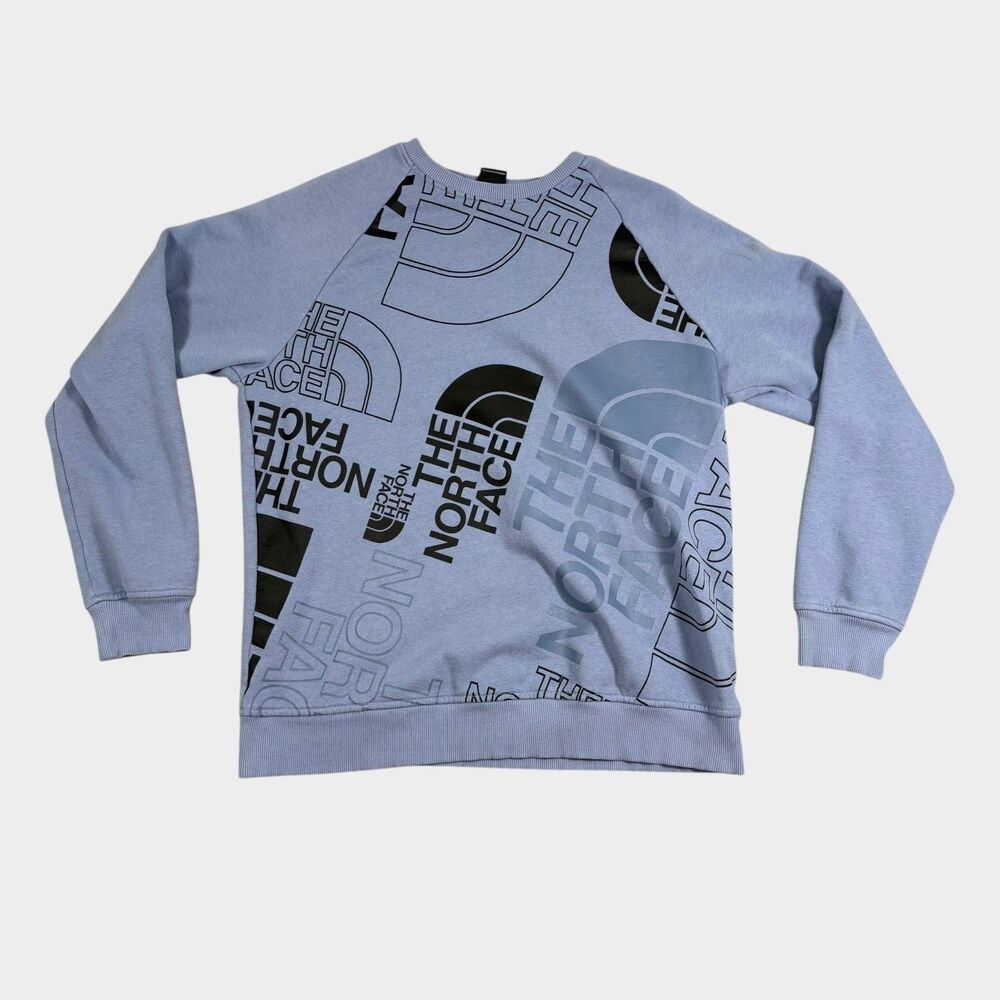 The North Face Womens Large Blue AOP Jumbo All Over Print Logo Sweatshirt Crew L